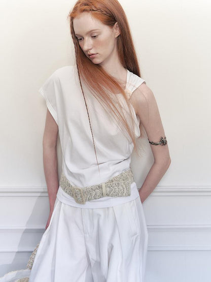 AnnoMundi Asymmetric Knotted Crop Top With Cut Out Straps