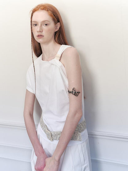 AnnoMundi Asymmetric Knotted Crop Top With Cut Out Straps
