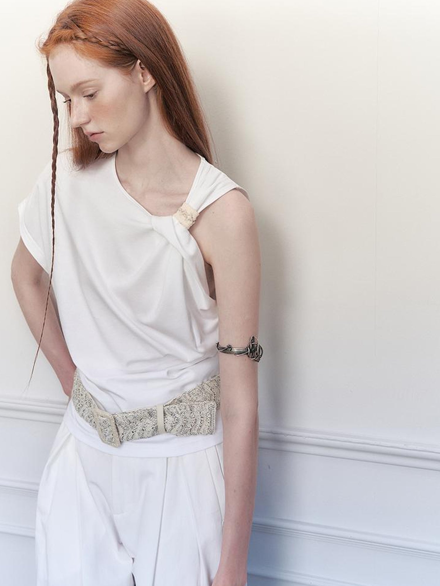 AnnoMundi Asymmetric Knotted Crop Top With Cut Out Straps