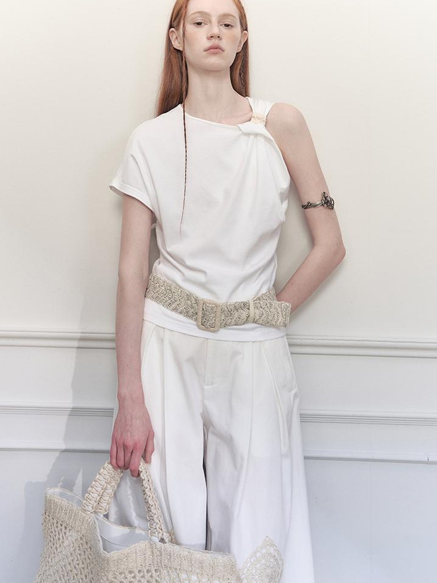 AnnoMundi Asymmetric Knotted Crop Top With Cut Out Straps
