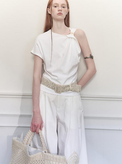 AnnoMundi Asymmetric Knotted Crop Top With Cut Out Straps