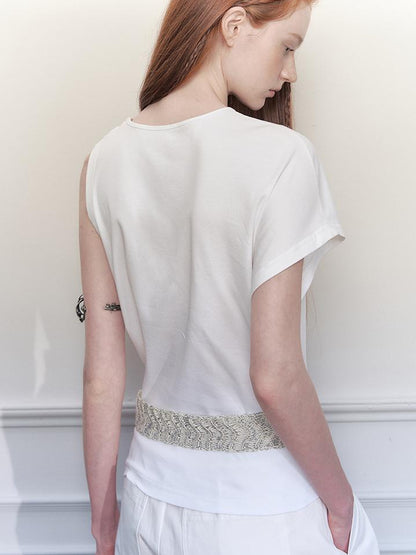 AnnoMundi Asymmetric Knotted Crop Top With Cut Out Straps