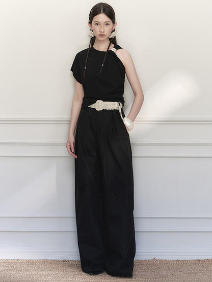 AnnoMundi Asymmetric Knotted Crop Top With Cut Out Straps