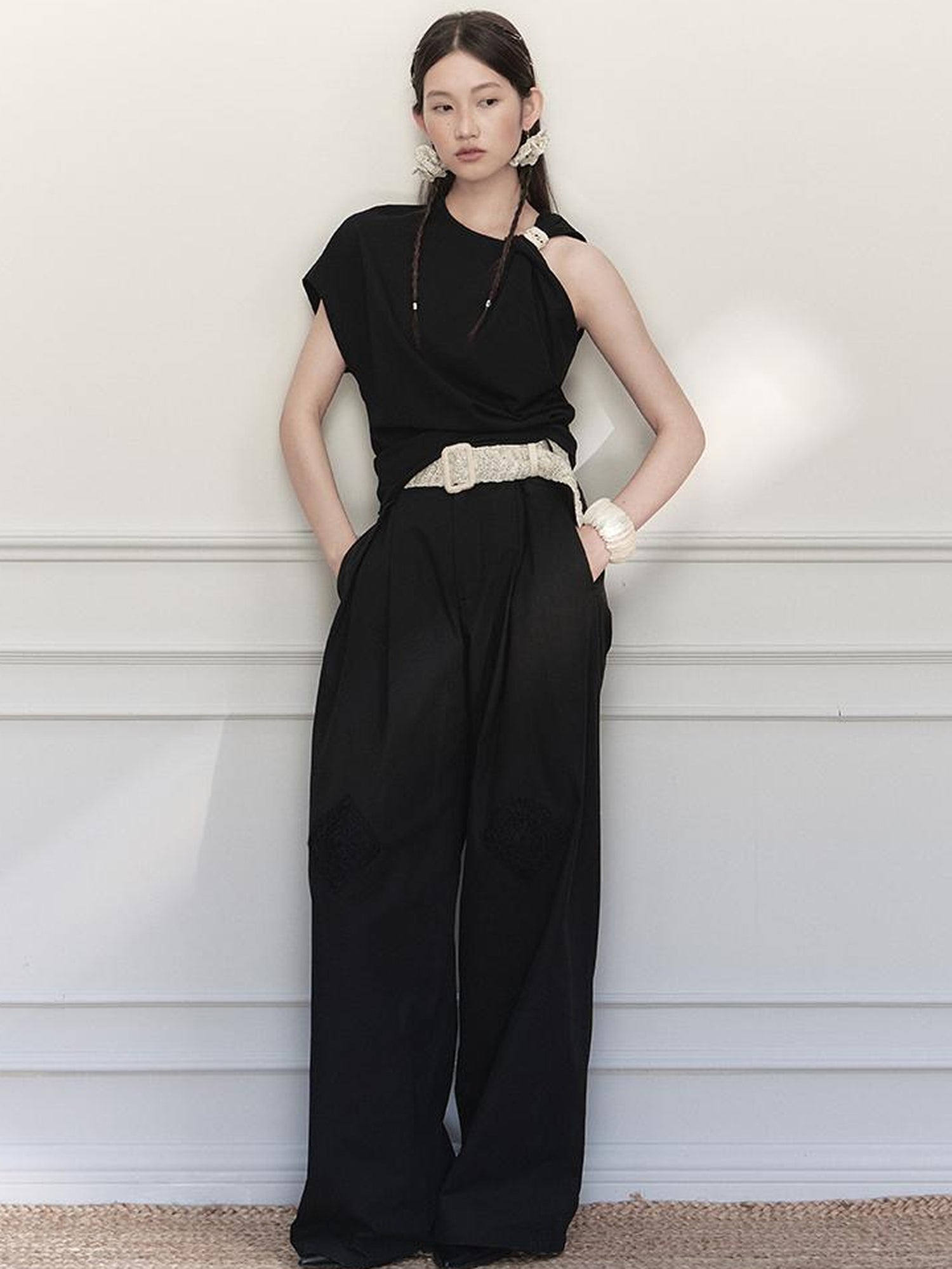 AnnoMundi Asymmetric Knotted Crop Top With Cut Out Straps
