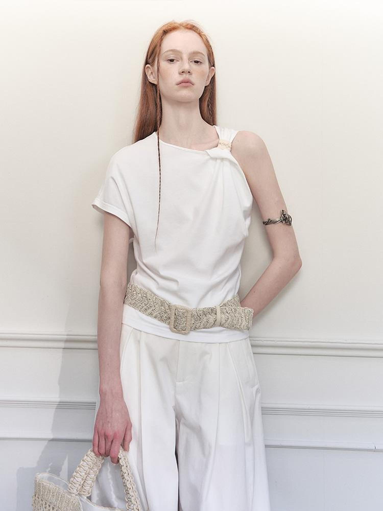 AnnoMundi Asymmetric Knotted Crop Top With Cut Out Straps
