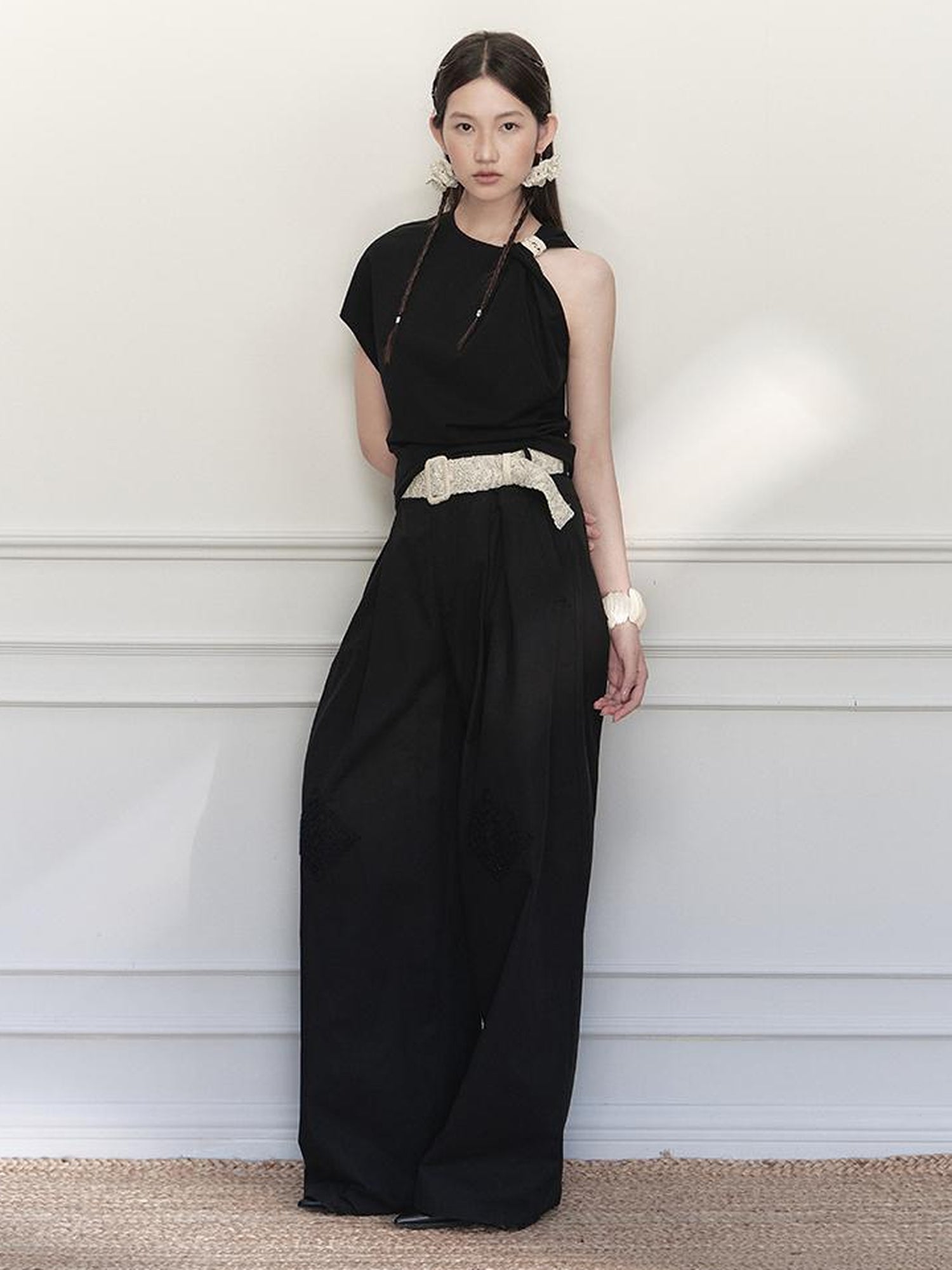 AnnoMundi Asymmetric Knotted Crop Top With Cut Out Straps