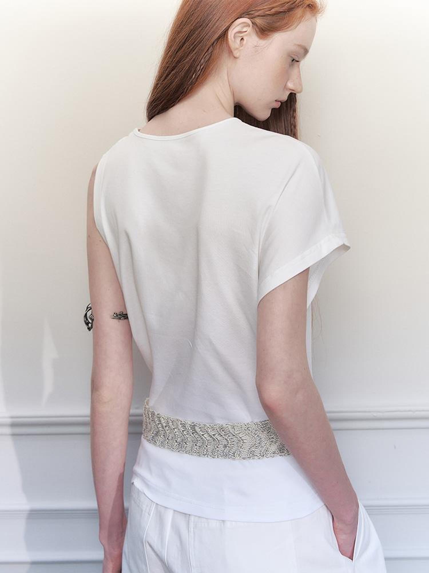 AnnoMundi Asymmetric Knotted Crop Top With Cut Out Straps