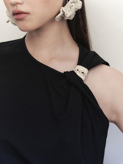 AnnoMundi Asymmetric Knotted Crop Top With Cut Out Straps