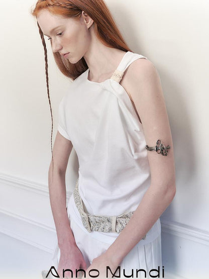 AnnoMundi Asymmetric Knotted Crop Top With Cut Out Straps