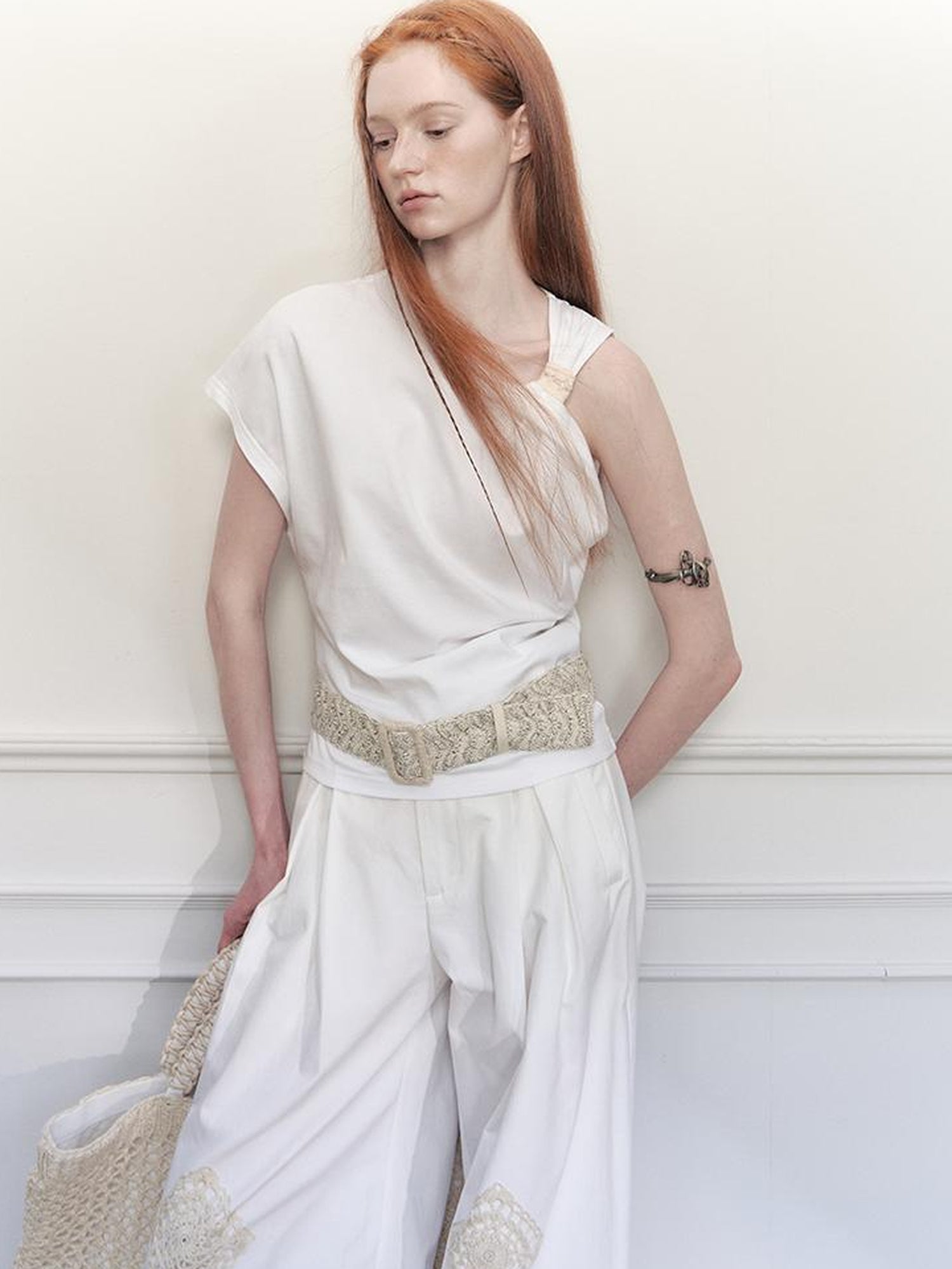 AnnoMundi Asymmetric Knotted Crop Top With Cut Out Straps
