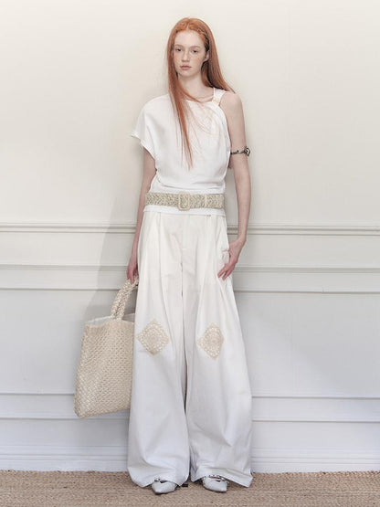 AnnoMundi Asymmetric Knotted Crop Top With Cut Out Straps