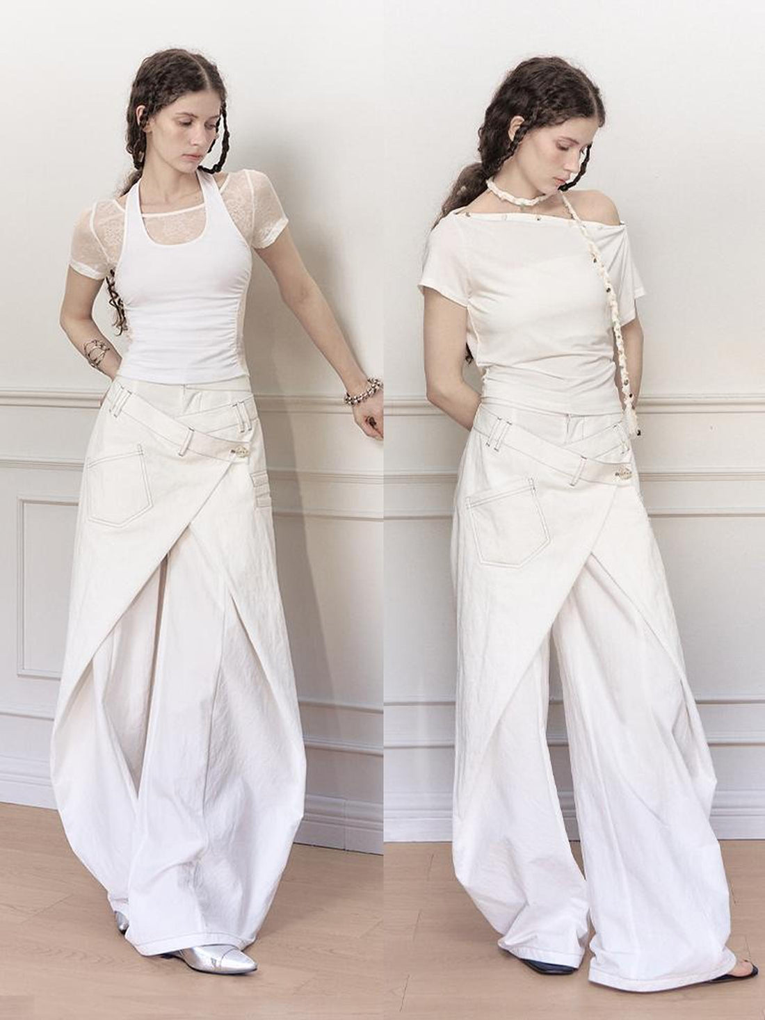 AnnoMundi Asymmetric Layered Wide Leg Pants