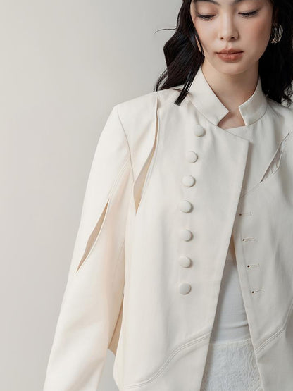 AnnoMundi Asymmetric Notch Collar Crackle Texture Blazer
