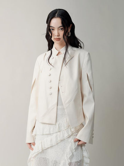 AnnoMundi Asymmetric Notch Collar Crackle Texture Blazer