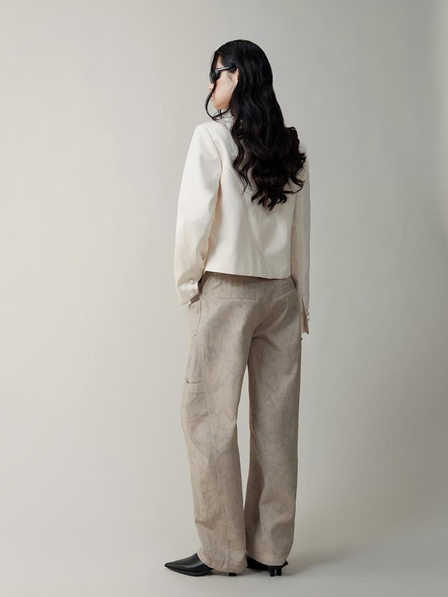 AnnoMundi Asymmetric Notch Collar Crackle Texture Blazer