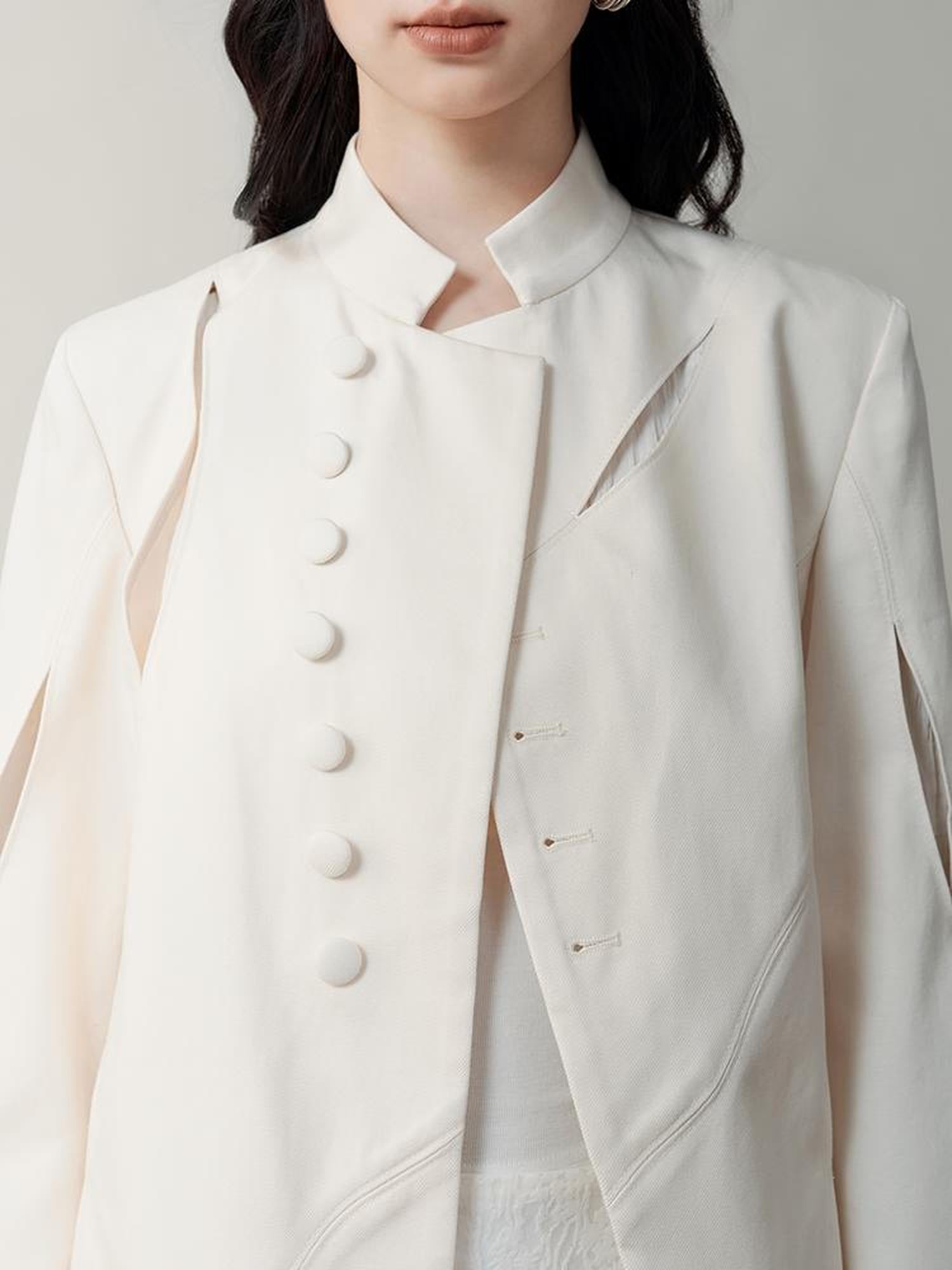 AnnoMundi Asymmetric Notch Collar Crackle Texture Blazer