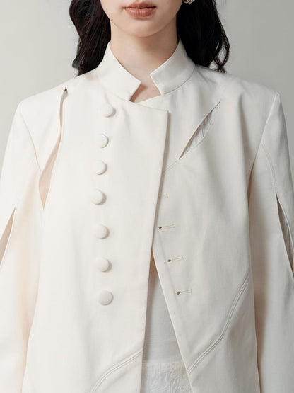 AnnoMundi Asymmetric Notch Collar Crackle Texture Blazer
