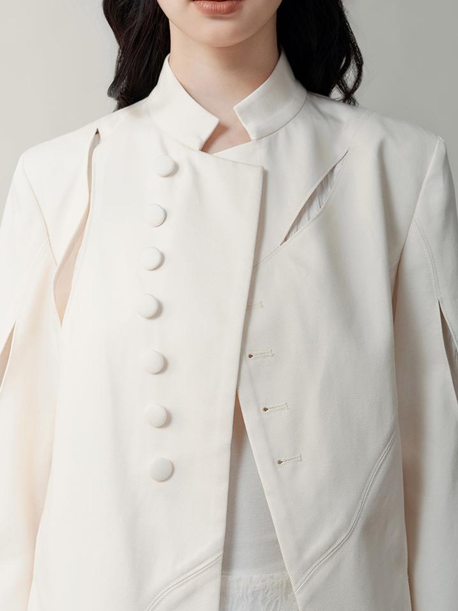 AnnoMundi Asymmetric Notch Collar Crackle Texture Blazer