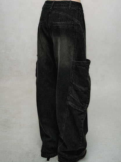 AnnoMundi Asymmetric Plaquet Cargo Wide Leg Jeans
