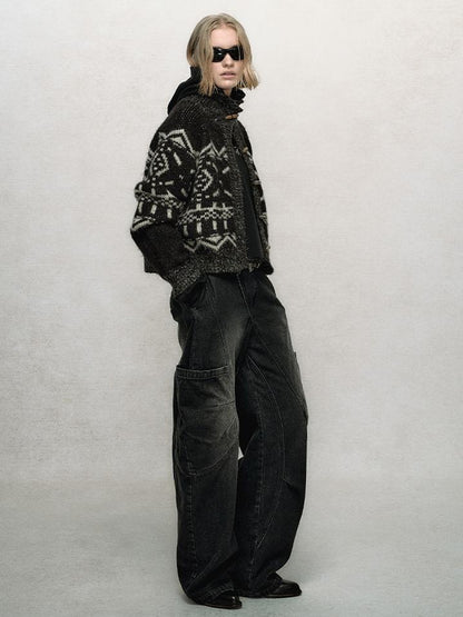 AnnoMundi Asymmetric Plaquet Cargo Wide Leg Jeans