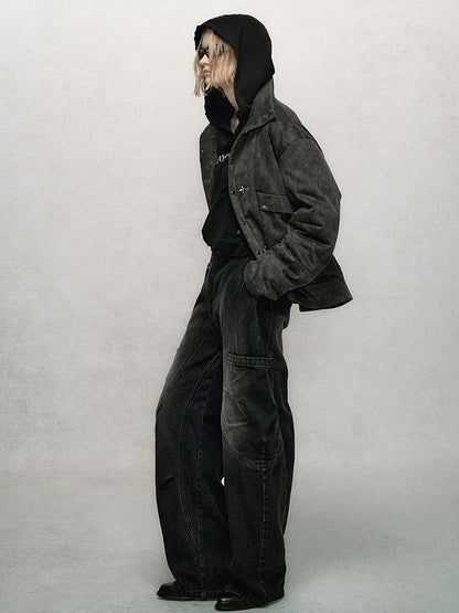 AnnoMundi Asymmetric Plaquet Cargo Wide Leg Jeans