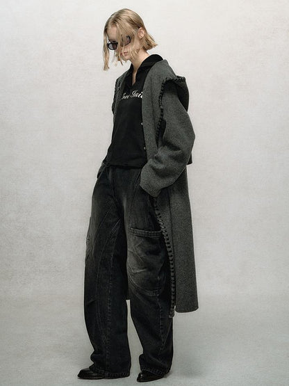 AnnoMundi Asymmetric Plaquet Cargo Wide Leg Jeans