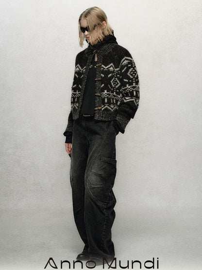 AnnoMundi Asymmetric Plaquet Cargo Wide Leg Jeans