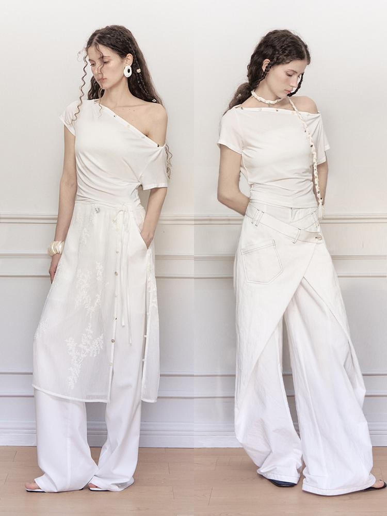 AnnoMundi Asymmetric Shoulder Modal Knit Top