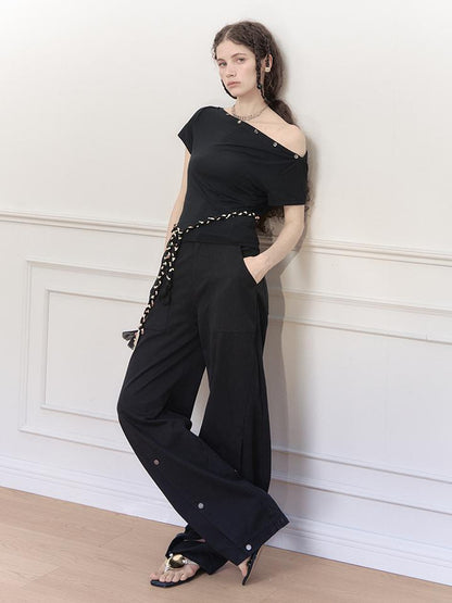 AnnoMundi Asymmetric Shoulder Modal Knit Top