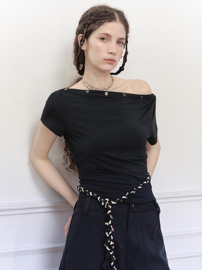 AnnoMundi Asymmetric Shoulder Modal Knit Top