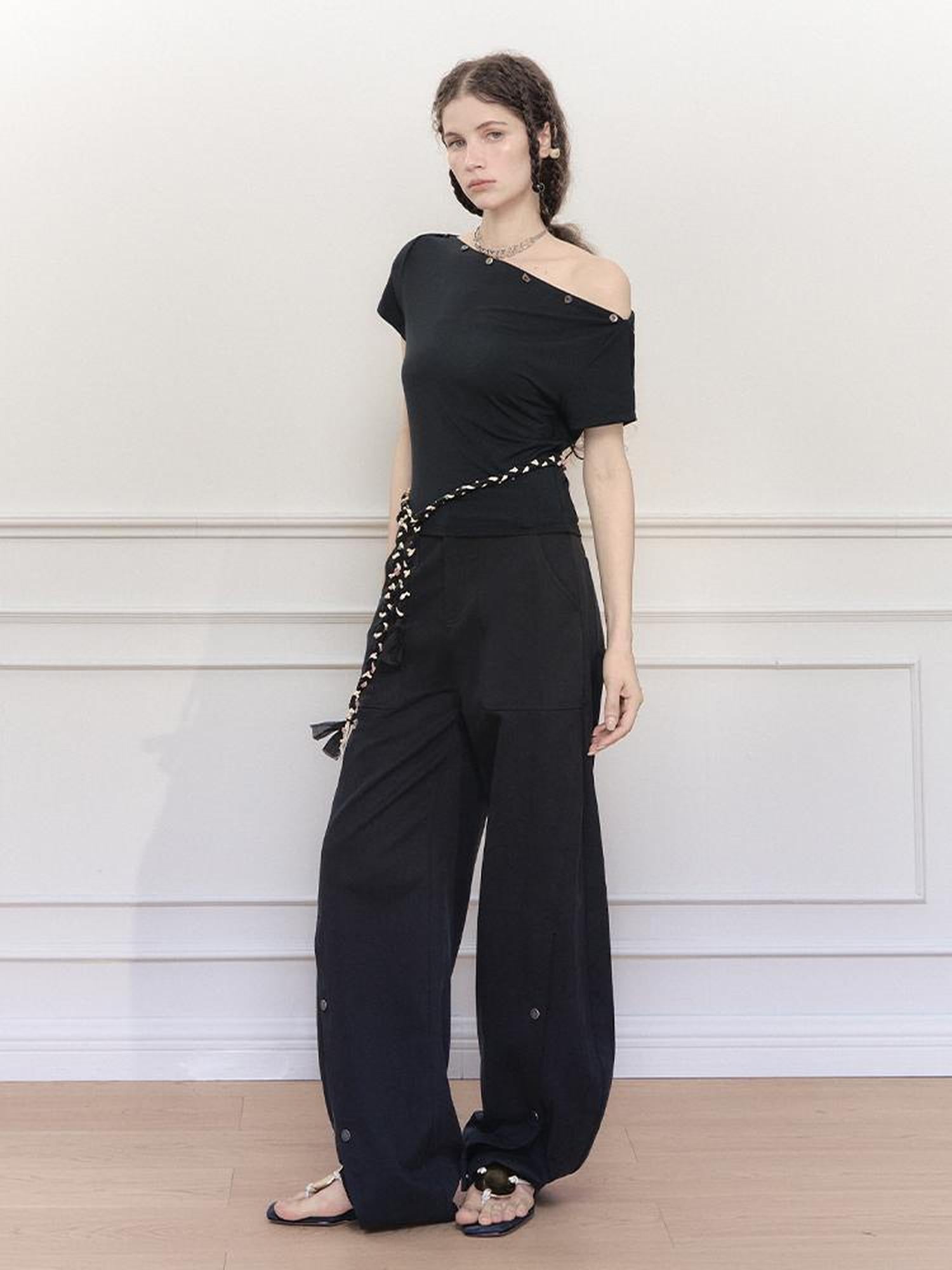 AnnoMundi Asymmetric Shoulder Modal Knit Top