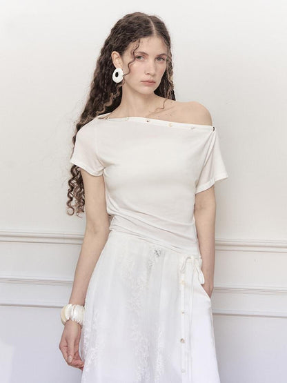 AnnoMundi Asymmetric Shoulder Modal Knit Top