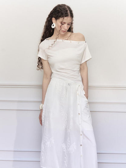AnnoMundi Asymmetric Shoulder Modal Knit Top