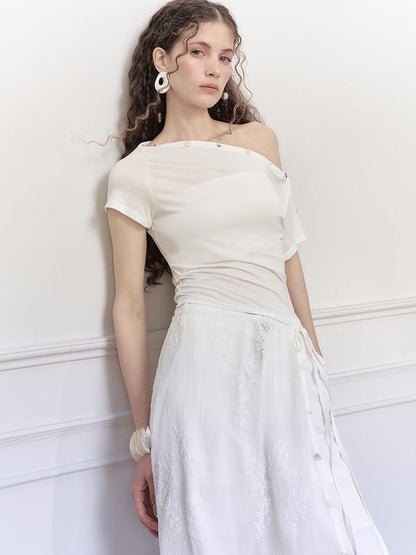 AnnoMundi Asymmetric Shoulder Modal Knit Top