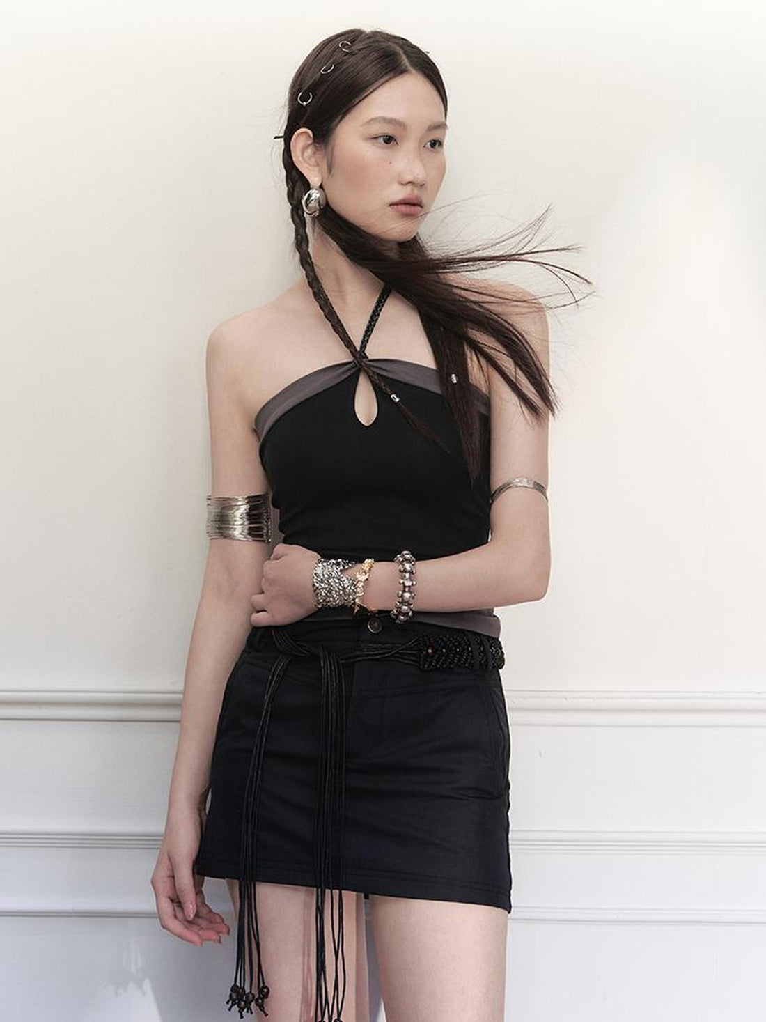 AnnoMundi Asymmetrical Knit Halter Tank Top