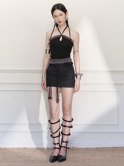 AnnoMundi Asymmetrical Knit Halter Tank Top