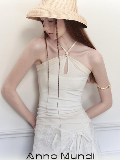 AnnoMundi Asymmetrical Knit Halter Tank Top