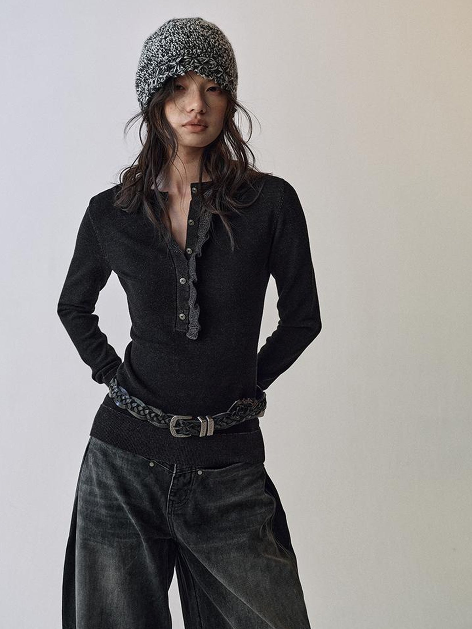 AnnoMundi Asymmetrical Ruffle Hem Knit Top