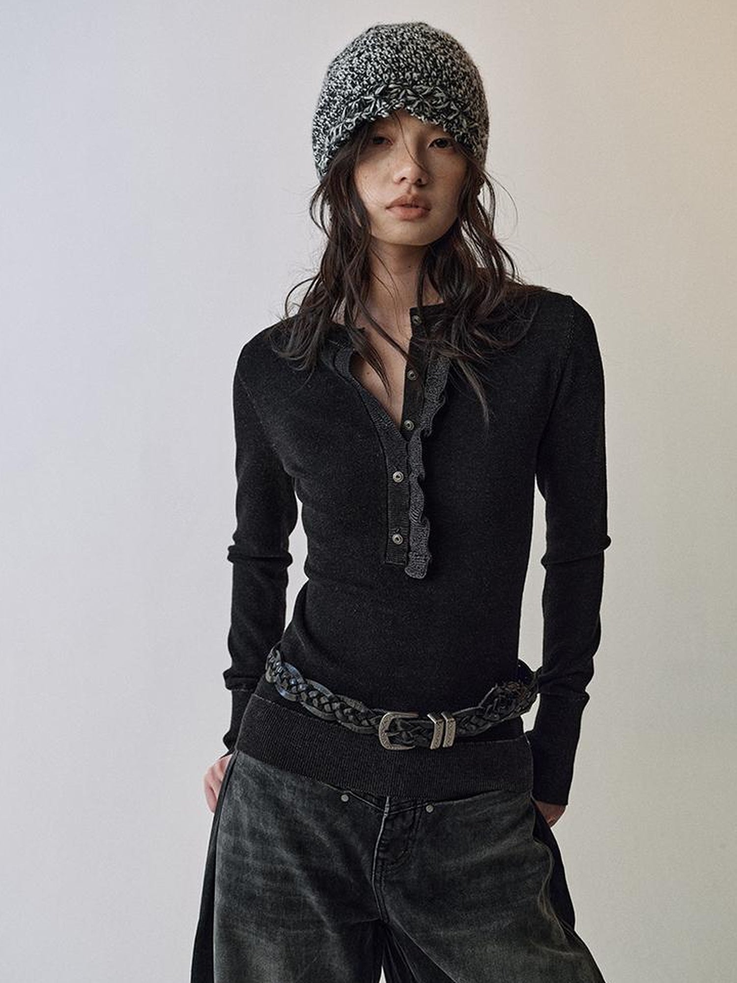 AnnoMundi Asymmetrical Ruffle Hem Knit Top