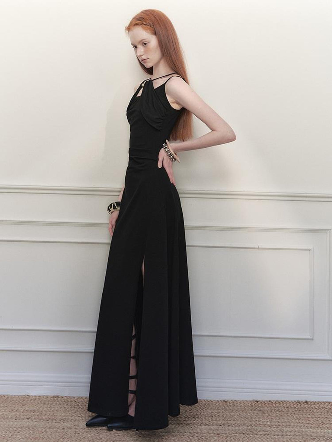 AnnoMundi Asymmetrical Slit Chiffon Maxi Dress