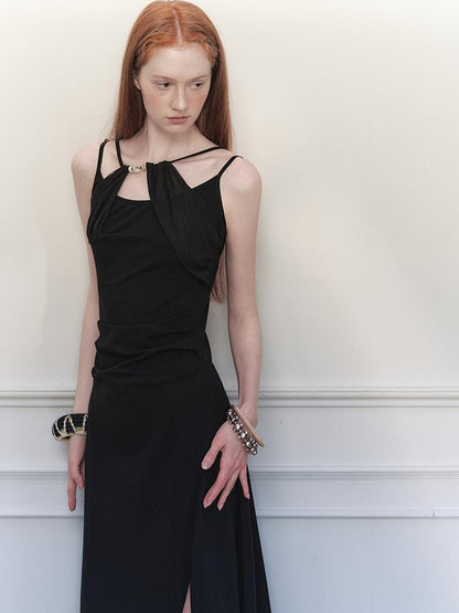 AnnoMundi Asymmetrical Slit Chiffon Maxi Dress