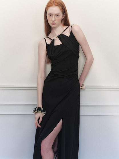 AnnoMundi Asymmetrical Slit Chiffon Maxi Dress