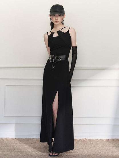 AnnoMundi Asymmetrical Slit Chiffon Maxi Dress