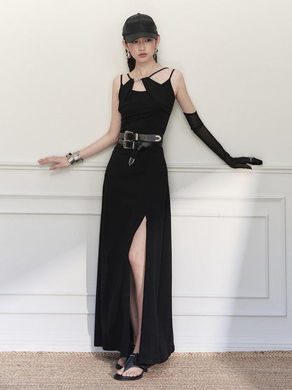 AnnoMundi Asymmetrical Slit Chiffon Maxi Dress