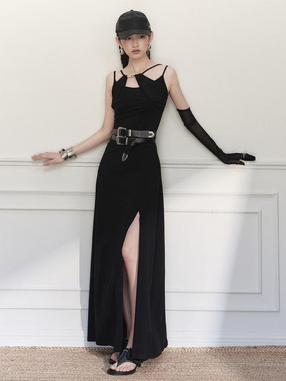 AnnoMundi Asymmetrical Slit Chiffon Maxi Dress