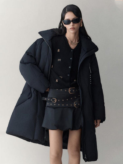 AnnoMundi Athflow Long Quilted Nylon Down Coat With Handcrafted Knot