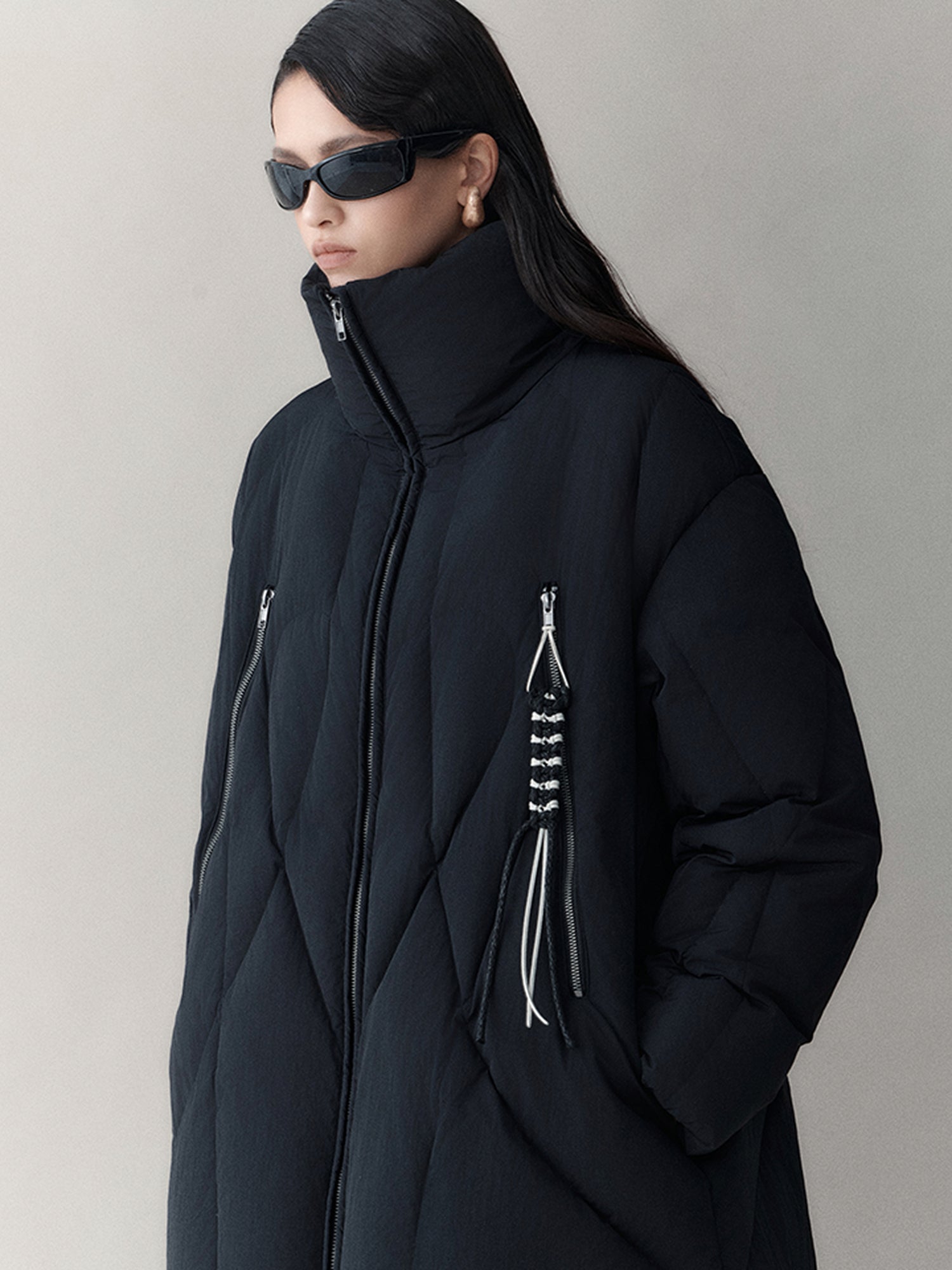 AnnoMundi Athflow Long Quilted Nylon Down Coat With Handcrafted Knot