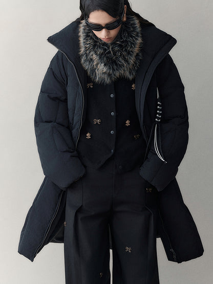 AnnoMundi Athflow Long Quilted Nylon Down Coat With Handcrafted Knot