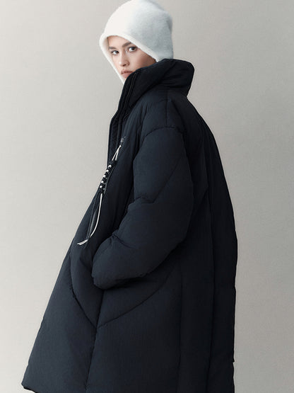 AnnoMundi Athflow Long Quilted Nylon Down Coat With Handcrafted Knot