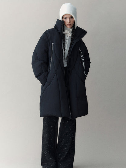 AnnoMundi Athflow Long Quilted Nylon Down Coat With Handcrafted Knot
